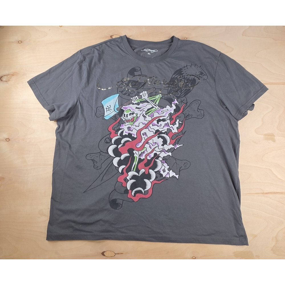 Ed Hardy Graphic T Shirt Men's Death Reaper Size XL Skull Dark Gray